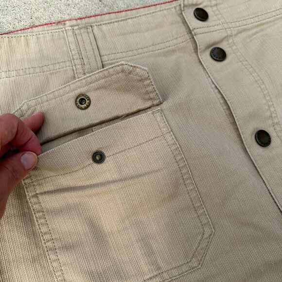 Vtg Tommy Hilfiger Mini Skirt Womens 16 Khaki Cargo Snap Front Y2K 2000s A-Line - Picture 2 of 11